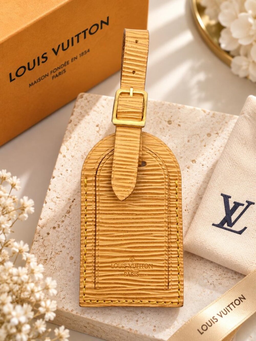 Authentic Louis Vuitton Brown Leather Luggage Tag – Excellent Condition